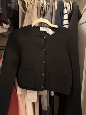 Aritzia Black Cropped Button-Front Jacket